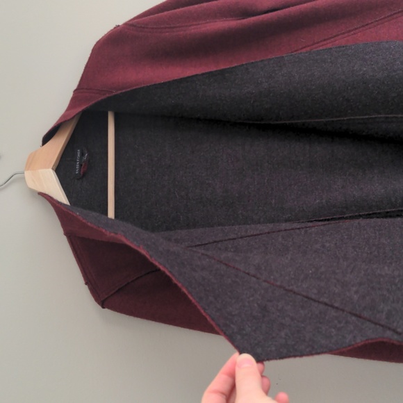Eileen Fisher Burgundy/Gray Long Wool Moto Sweater Cardigan Jacket - Picture 5 of 7